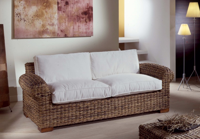 Artikel 3-Sitzer Sofa, Abaca-Geflecht - Gobi - Wohnen Mediterran mit Rattanmöbel und Flechtmöbel in Glonn bei München - Bayern